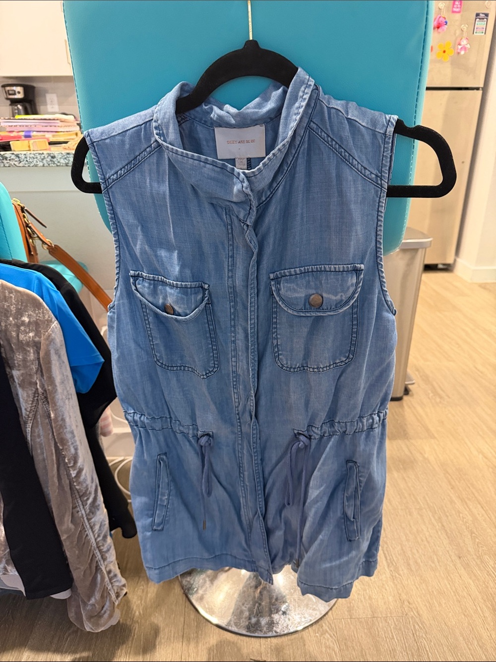 Skies Are Blue Light Denim Blue Sleeveless Drawstring Tunic